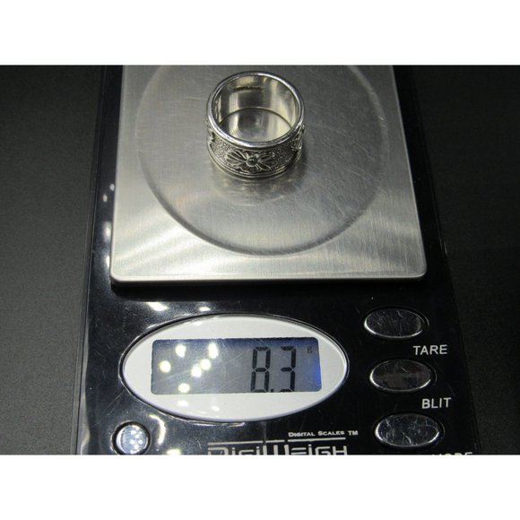 Size 8 Silver Tone Quality Heavy Flower Band Ring Vintage Wedding Engagement - Picture 7 of 7